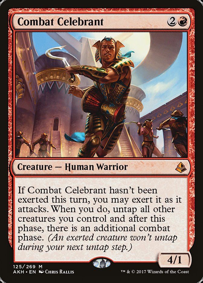 The Magic Card "Combat Celebrant" displaying an exception to this rule.
